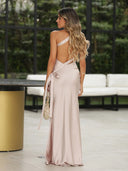 Elegant One-Shoulder Ruched Satin Maxi Dress