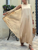 Elegant Satin Maxi Dress & Sheer Chiffon Cardigan Two-Piece Set