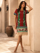 Retro Floral Print Feather-Hem Mini Dress