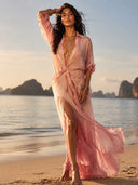 Elegant Gradient Print Layered Chiffon Maxi Dress