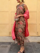 Elegant Abstract Floral Print Dress Two-Piece Set