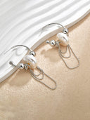 Pearl Beaded Chain Drop Hoop Earrings