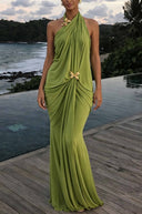 Elegant Open-Back Chiffon Maxi Dress