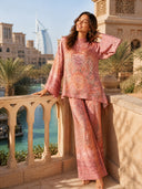 Elegant Satin Paisley Print Batwing Sleeve Two-Piece Set