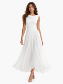 Elegant Pleated Skirt Waist Ruched Midi Dress
