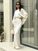 Elegant Satin Blouse & Draped Maxi Skirt Two-Piece Set