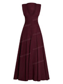 Elegant V-Neck Button-Front Pleated Maxi Dress