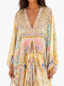 Retro Colorful Floral Print Silk-Feel Kaftan Maxi Dress