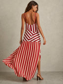 Exquisite Color-Block Striped Asymmetric Maxi Dress