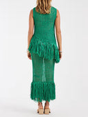 Elegant Open-Knit Fringe Tank Top & Maxi Skirt Two-Piece Set