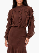 Elegant Ruffle Top & Ruched Mermaid Maxi Skirt Two-Piece Set