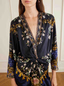 Retro Floral Print Twist Front Satin Maxi Dress