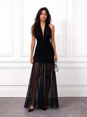 Elegant Deep V-Neck Cutout Lace Maxi Dress