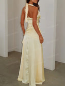 Elegant V-Neck Ruffle High-Low Maxi Dress