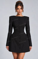 Elegant Button Front Structured Long Sleeve Mini Dress