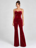 Elegant Velvet Corset Belted Flare Jumpsuit