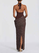 Elegant Cross Halter Cutout Sequined Maxi Dress