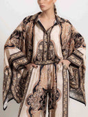Retro Paisley Print Satin Loose Shirt Two-Piece Set