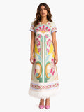 Art Nouveau Floral Feather Hem Midi Dress