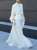 Elegant High Neck Top & Embroidered Maxi Skirt Two-Piece Set
