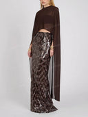 Sexy Sheer Cape Top & Sequin Maxi Skirt Set