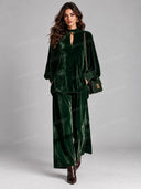 Elegant Velvet Mock Neck Top & Wide Leg Pants Two Piece Set