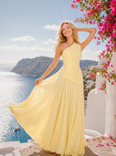 Elegant One-Shoulder Ruched Chiffon Tie-Waist Maxi Dress