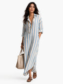 Deep V-Neck Stripe Printed Shirt Dress