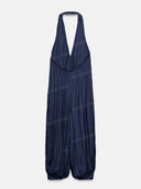 Relaxed Deep V-Neck Pleated Wide Leg Jumpsuit