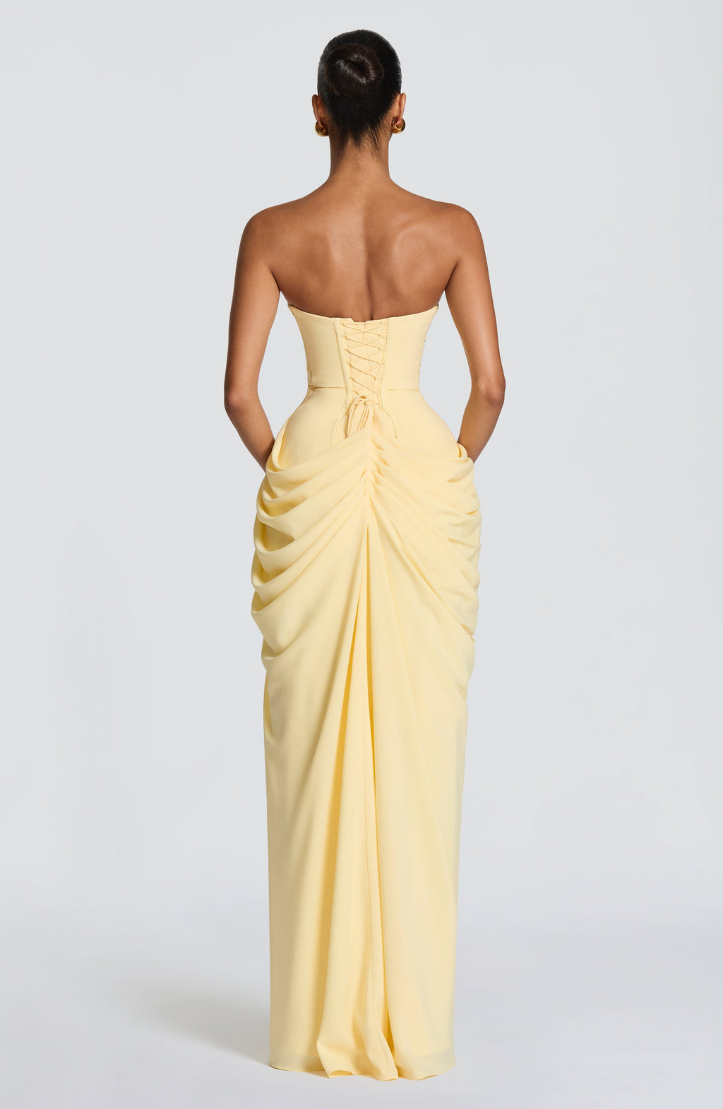 Strapless Pleated Slit Maxi Dress