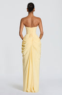 Strapless Pleated Slit Maxi Dress