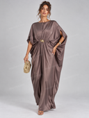 Elegant Draped Batwing Sleeve Kaftan Maxi Dress