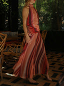 Elegant Striped Top & Wrap High-Waist Skirt Suit