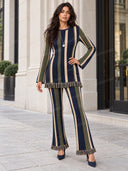 Minimalist Vertical-Stripe Knit Two-Piece Set