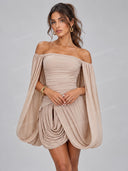 Sexy Off Shoulder Ruched Balloon Sleeve Mini Dress
