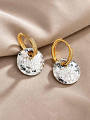 Two Tone Hammered Disc Hoop Earrings