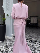 Elegant Satin Top & Embroidered Waistband Skirt Two-Piece Set