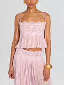 Exquisite Paisley Lace Trim Tie-Front Top Two-Piece Set