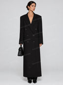 Elegant Double Breasted Tailored Maxi Blazer Coat