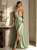 Sage Drape Halter Wrap Maxi Dress