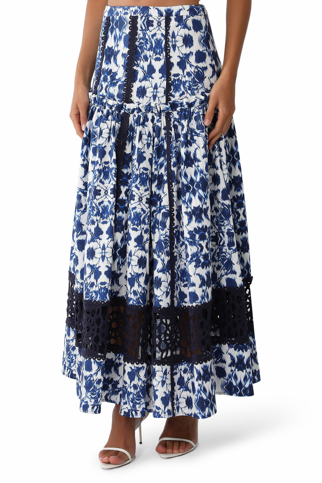 Floral Print Square Neck Peplum Lace Trim Two-Piece Set