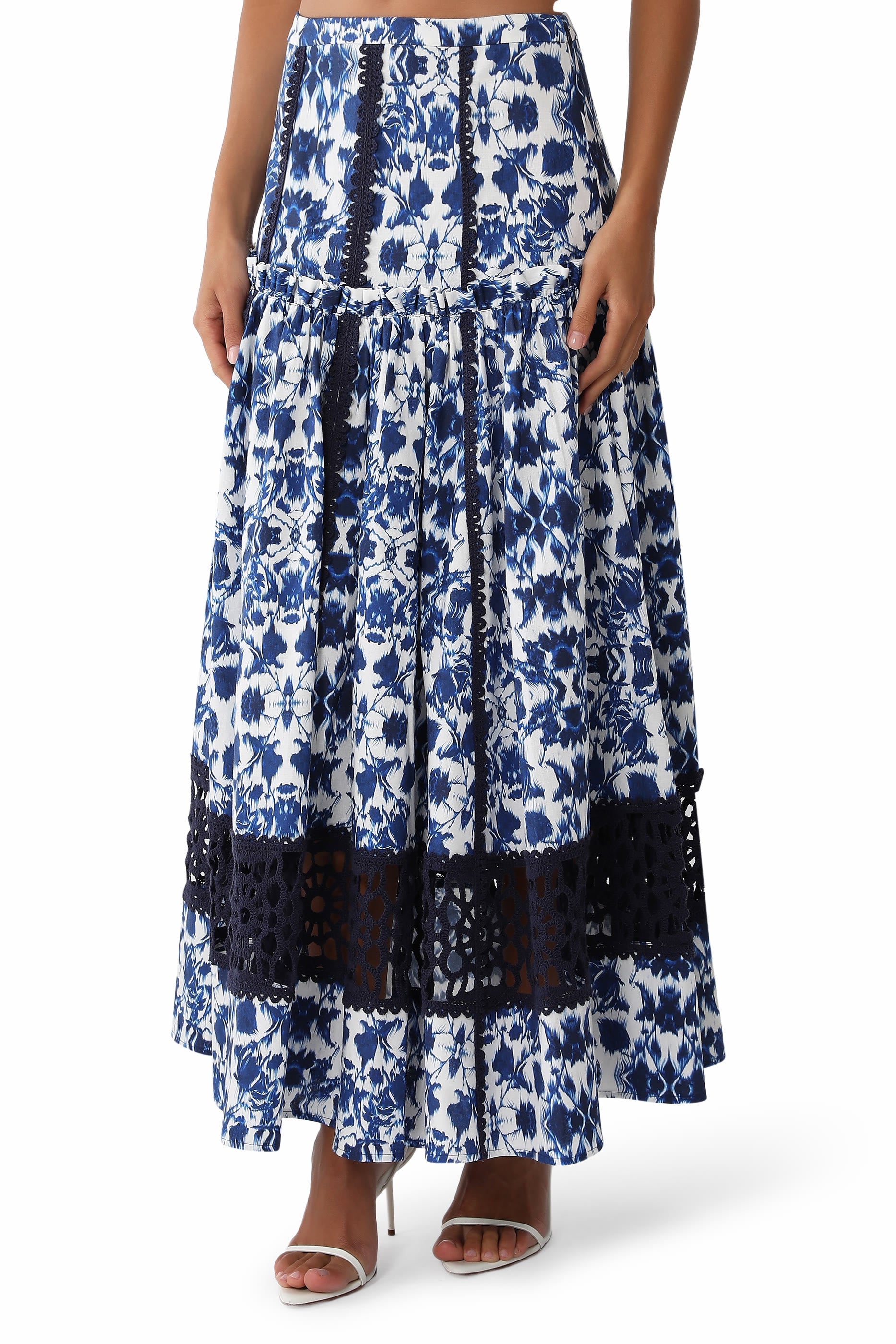 Floral Print Square Neck Peplum Lace Trim Two-Piece Set