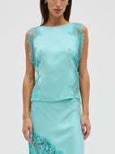 Elegant Lace Trim Sleeveless Satin Two-Piece Set