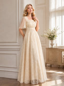 Elegant Square Neck Sheer Tulle Floral Embroidered Maxi Dress