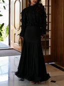 Elegant Ruffle Top & Ruched Mermaid Maxi Skirt Two-Piece Set