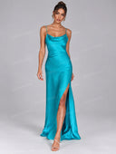 Sexy Elegant Satin Side High Slit Maxi Dress