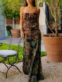 Retro Paisley Ruched Cami Maxi Dress