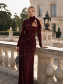Casual Silky Stretch Pleated Cutout Maxi Dress
