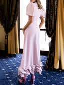 Elegant Puff Sleeve Ruffle Hem Maxi Dress