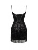 Sexy Sequin Fringe Trim Cowl Neck Mini Dress